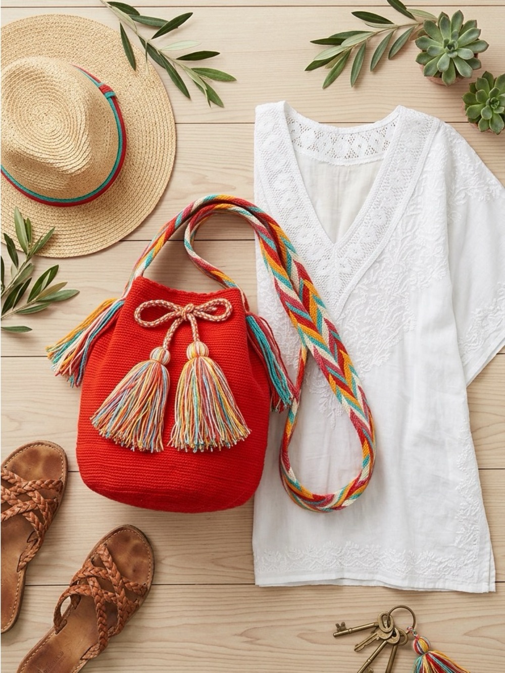 Columbian Wayuu Mochila handcrafted bag, orange